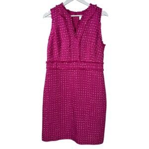 NWT J.Crew Pink Tweed Sheath Dress Size 10 Fringe‎ Trim Bouclé Career Party